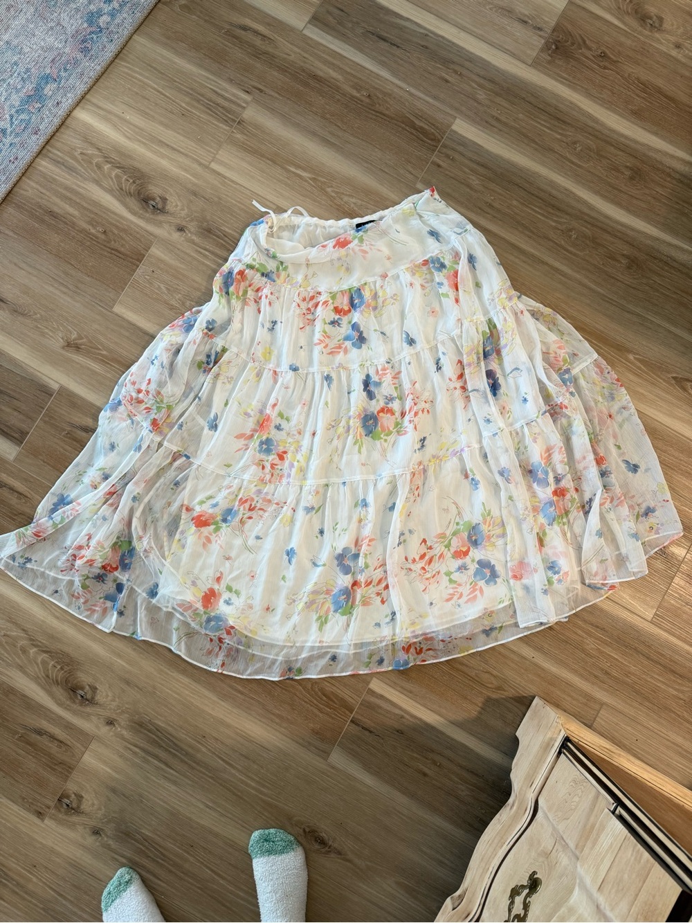 Ralph Lauren White Floral Tiered Chiffon A-Line Skirt. Never worn.
